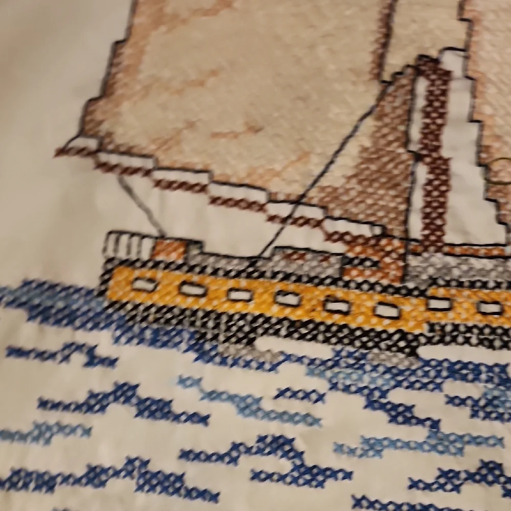 Nautical Embroidered Tapestry Counted Cross Stitch Ship 31x41 White Background